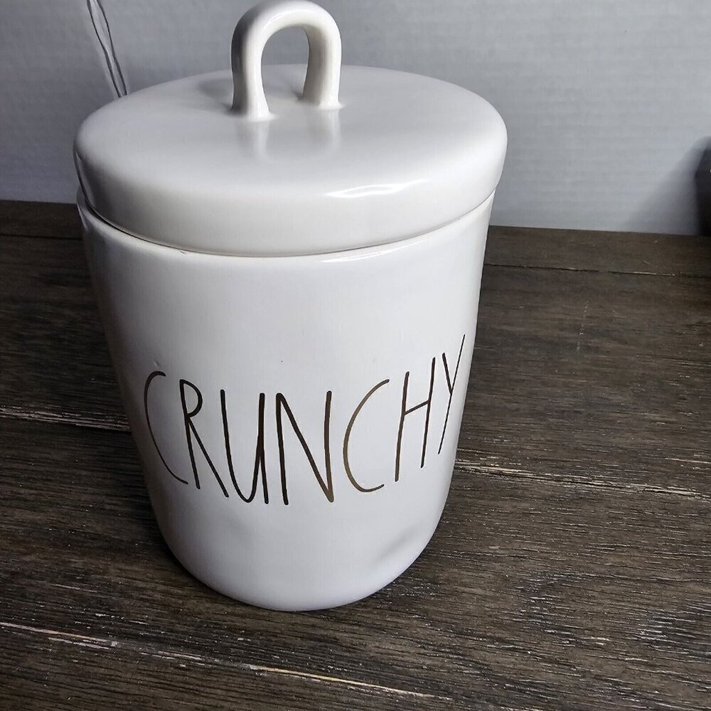 Rae Dunn Artisan Crunchy Small Ivory White Canister Metallic Gold Writing 2021